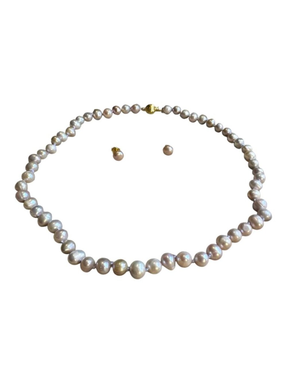 Faux Freshwater Pearl Necklace & Stud Earring Set with Gold-Tone Clasp